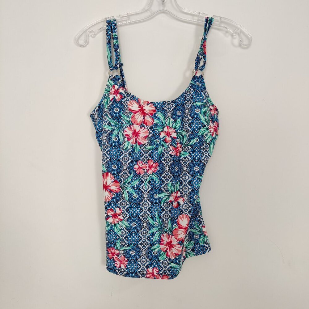 Christina Women's Tankini Top Size 8 Blue Red Floral Padded Summer Beach Pool